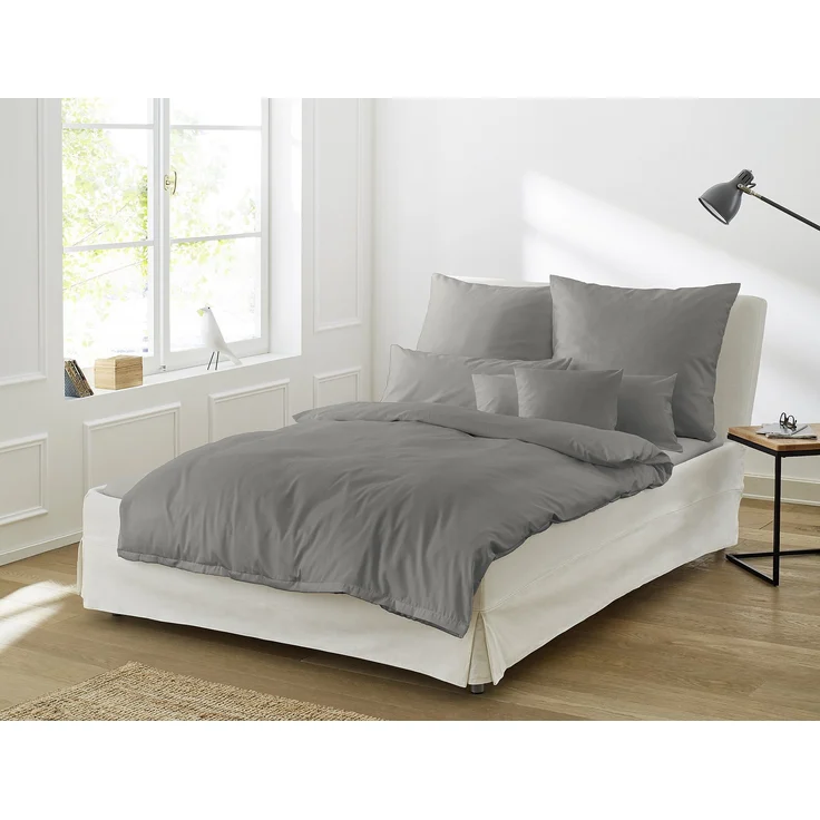 Irisette Mako-Satin uni Bettwäsche Set uni Paris 8000 grafit 135x200 cm + 1 x Kissenbezug 80x80 cm – Bild 2