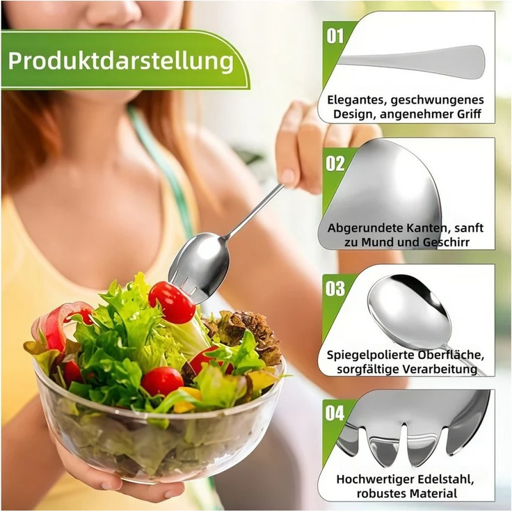 FOUORTUNATE-BEE Salatbesteck 2-teiliges Salatbesteck aus Edelstahl mit langem Griff (2-tlg) – Bild 2