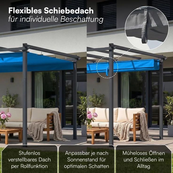 STEELSØN 'Xyriela' Pergola mit Schiebedach, 3x3m, Aluminium, anthrazit/grau, Gartenpavillon, wetterfest, Pavillon mit freistehender Terrassenüberdachung – Bild 4