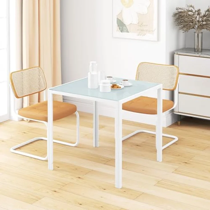 HOMCOM Esstisch für 4 Personen, aus Hartglas (Esszimmertisch, 1-St, Küchentisch), bis 80 kg belastbar, für Küche, Esszimmer, 75 x 75 x 75 cm, Weiß – Bild 7