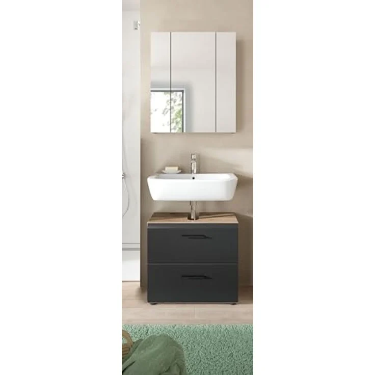 Badezimmer-Set >Ice< in Nox Oak / Schwarz - 60x185x30cm (BxHxT) – Bild 1