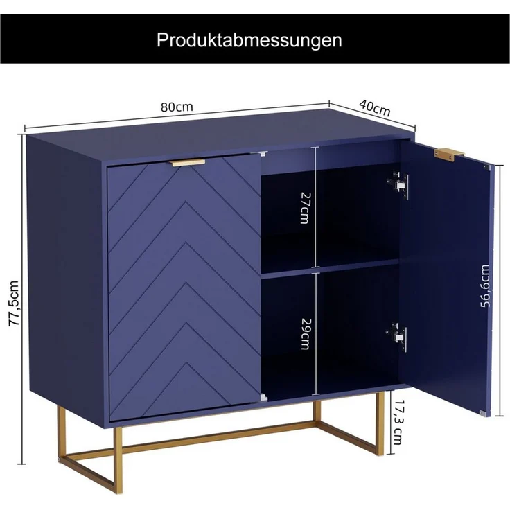 UEV Sideboard Kommode mit 2 Türen & Verstellbaren Ablagen & Metallfüße 80 x 40 x 77,5 cm (mit Kippschutz), Küchenschrank Mehrzweckschrank für Flur Wohnzimmer Schlafzimmer – Bild 3