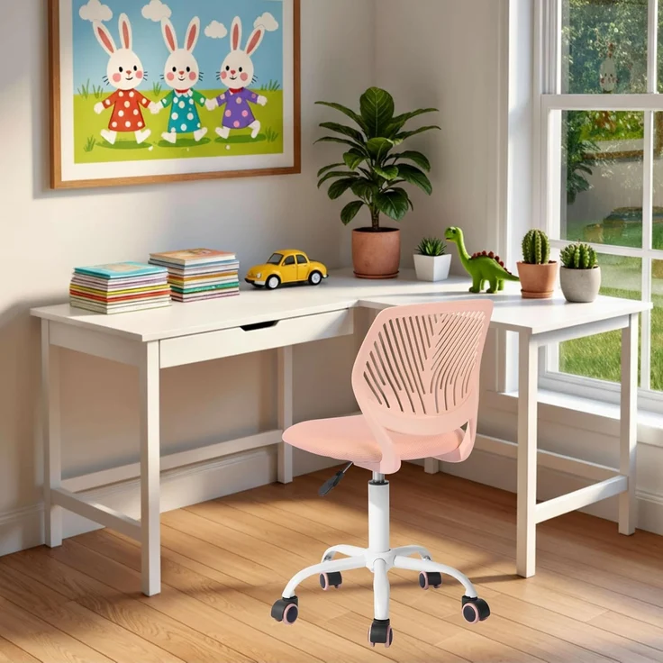 FurnitureR Kinderstuhl höhenverstellbar für Schreibtisch, ergonomischer bunter Jugendstuhl mit Rückenlehne & Armlehnen, Drehstuhl mit 5 Rollen, für Kinder 3–10 Jahre, bis 100 kg belastbar – Bild 1
