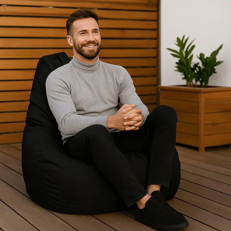 AD. CON Outdoor Gamer Sitzsack mit EPS-Perlen Füllung Puff Relax-Sessel Sitzkissen Bodenkissen Bean Bag 100x90x95cm 225L Schwarz – Bild 4