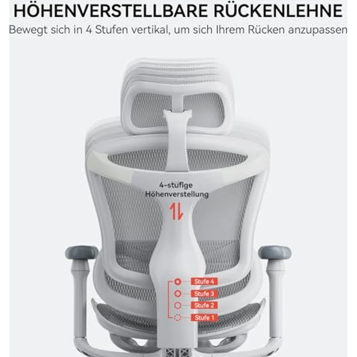 SIHOO Doro C300 Ergonomischer Bürostuhl mit ultraweichen 3D-Armlehnen, dynamischer Lordosenstütze für den Homeoffice-Stuhl, Verstellbarer Rückenlehne (Weiß) – Bild 9