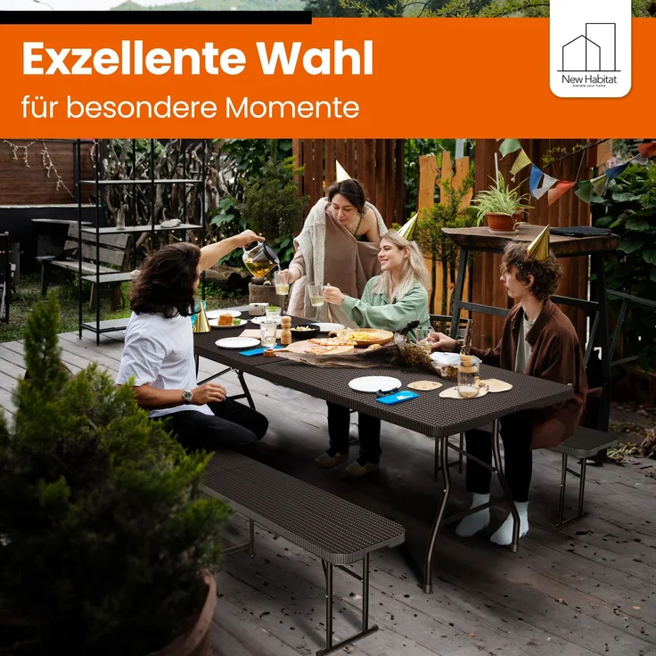 NewHabitat Buffettisch klappbar – Gartentisch klappbar aus Polyrattan I Biertisch wetterfest & faltbar I Stabiler Klapptisch für Garten, Festivals, Camping & Outdoor-Events (Schwarz) 180 x75 x75 cm – Bild 5