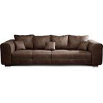 CAVADORE Big Sofa Mavericco / Big Couch im modernen Design in Lederoptik / Inklusive Rückenkissen und Zierkissen / 287 x 69 x 108 cm (BxHxT) / Mikrofaser Braun