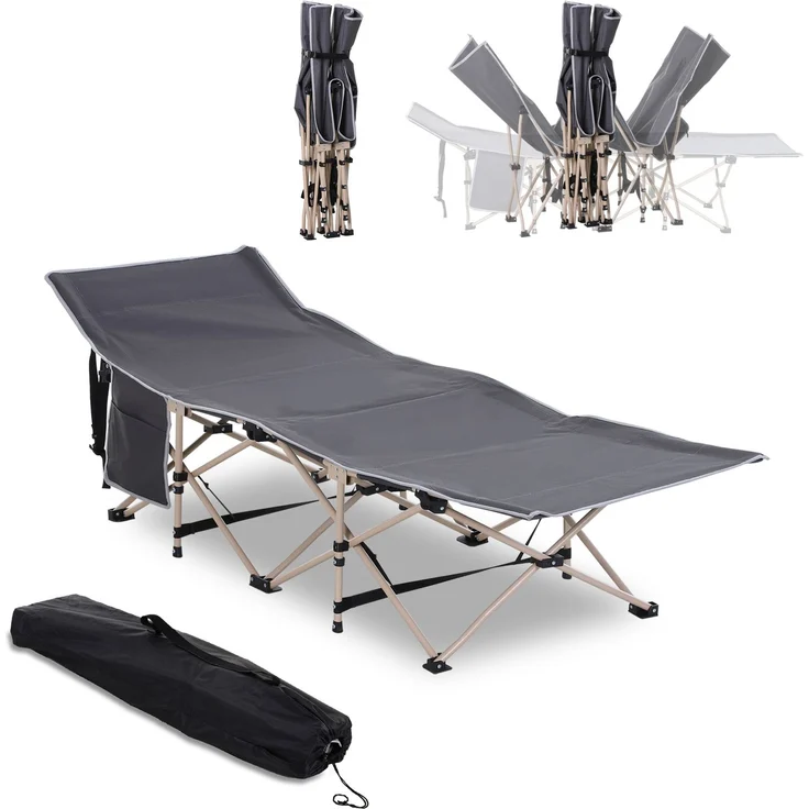 Feldbett, Campingbett, klappbar, wetterbeständig, Tinte. Tragetasche, 190 x 68 x 52 cm, Grau--Grau--52x68x190cm--YOUDENOVA – Bild 1