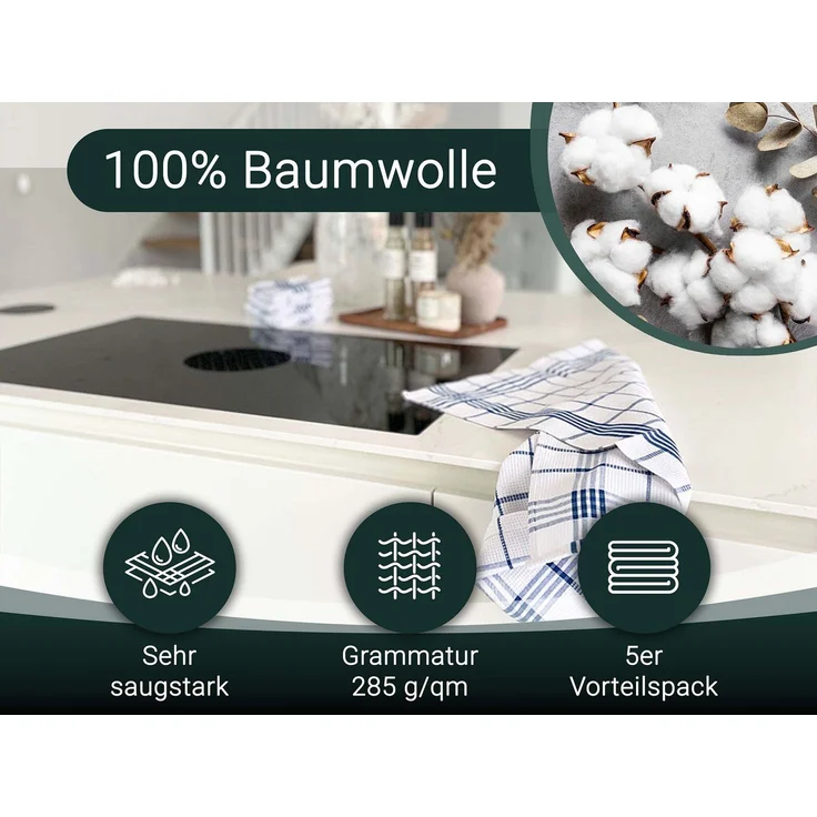 ZOLLNER Geschirrtuch, (Spar-Set, 5-tlg), 50 x 70 cm, 100% Baumwolle, von Hotelwäschespezialisten – Bild 2