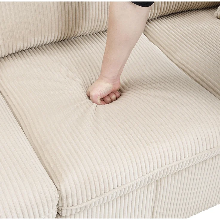 DESVIAE Sofa mit Schlaffunktion und Stauraum, Cord-Stoff, Beige, 188 x 186 x 86 cm – Bild 8