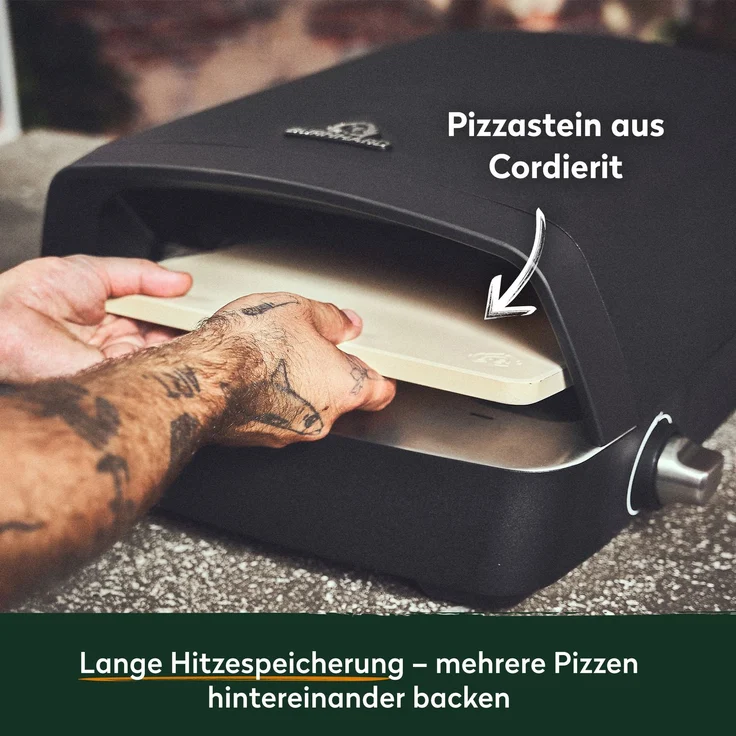 BURNHARD® Gas Pizzaofen - Tony inkl. Hitzeschild, 450 °C, Tragbarer 5,9 kW Outdoor Ofen für Pizza (58,5 x 47,7 x 24,8 cm) inkl. Cordierit-Pizzastein - Schwarz - #946555 – Bild 5