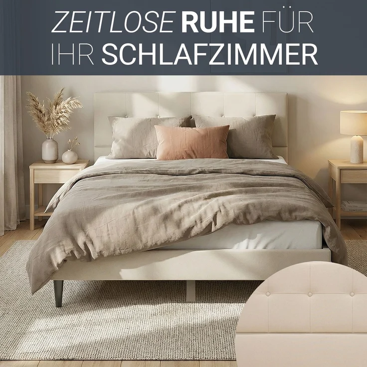 Polsterbett 140x200 cm Beige Doppelbett mit Lattenrost Stoffbett Bett Bettgestell – Bild 5