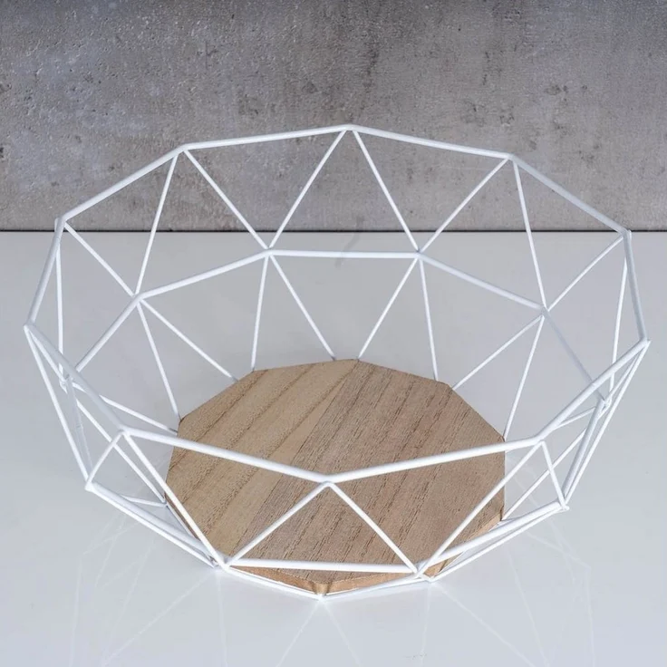 Levandeo® Dekoschale, Korb Weiß Metall 26x12cm Modern Holz Braun Schüssel Schale Deko – Bild 2