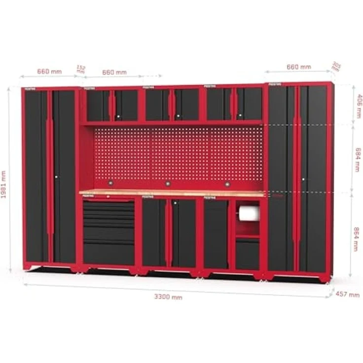 Feistos Werkstatteinrichtung "Juno 15", schwarz/rot, 330 x 46 x 198 cm (B x T x H),2 Hochschränke – Bild 3