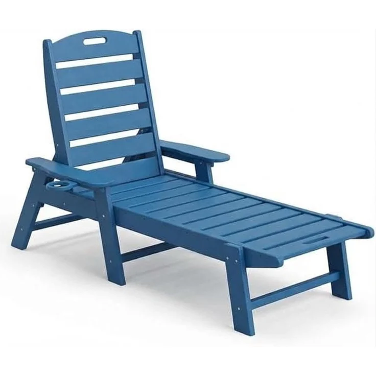 GarveeHome Wetterfeste Gartenliege Aus HDPE, Sonnenliege Mit Verstellbarer Rückenlehne Und Getränkehalter, Lange Poolliege, Für Pool, Strand Und Garten, 150x60x98cm (1 Stück)
