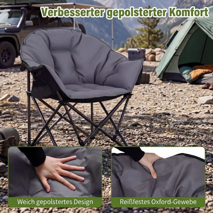 COSTWAY Campingstuhl, Klappstuhl gepolstert XXL mit Getränkehalter, bis 227kg – Bild 3