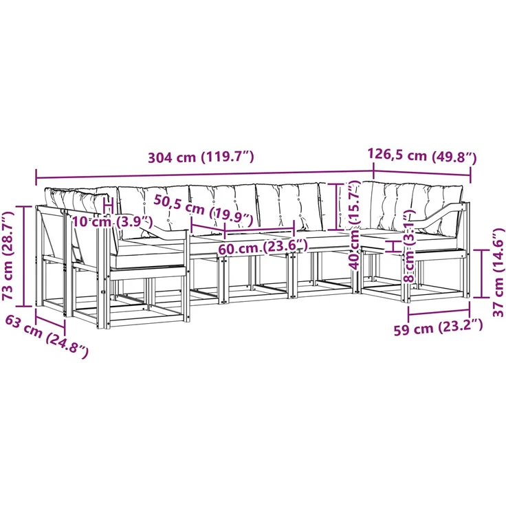 vidaXL Outdoor-Sofagarnitur 7 stk. 7-Sitzer Weiß und Creme 3389844 – Bild 11