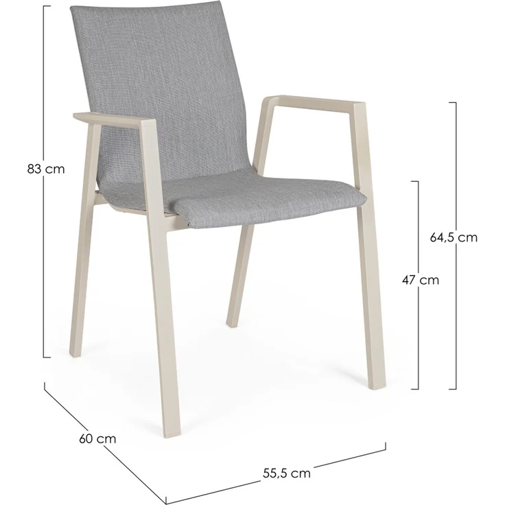 Gartenstuhl Enodo aus Aluminium, modern und stapelbar, gepolstert, beige Pelikan, Outdoor – Bild 2