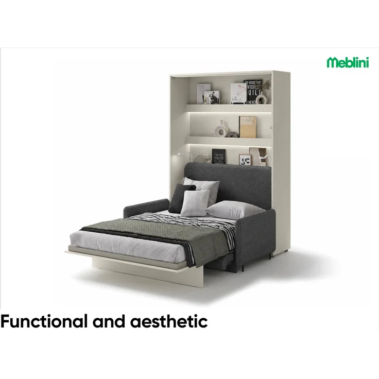 MEBLINI Schrankbett BC-01 - 140x200cm Vertikal - Kaschmir/Dunkelgrau - mit Sofa - Wandbett mit Lattenrost - Klappbett mit Schrank - Wandklappbett - Murphy Bed – Bild 2