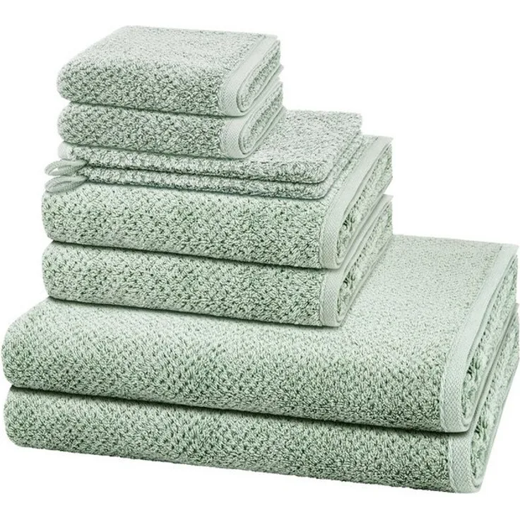 Cawö Pure 8 tlg. Frottier-Set - 2 X Handtuch (50 X 100cm), 2 X Duschtuch (80 X 150cm), 2 X Gästetuch (30 X 50cm), 2 X Waschhandschuh (16 X 22cm) - 494 g/m2 - Eukalyptus