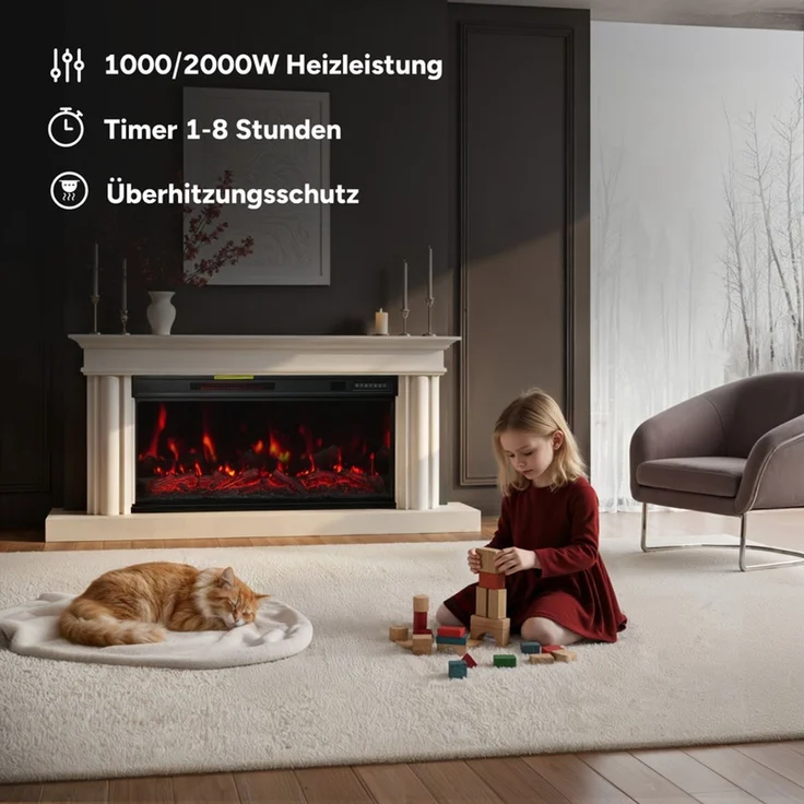 HOMAVO Elektrokamin mit 1000W/2000W Heizung, 12 3D-Flammenfarben, 36" - Stand, Einbaukamin / 50" - Wand, Einbaukamin, App-Steuerung(36") – Bild 2