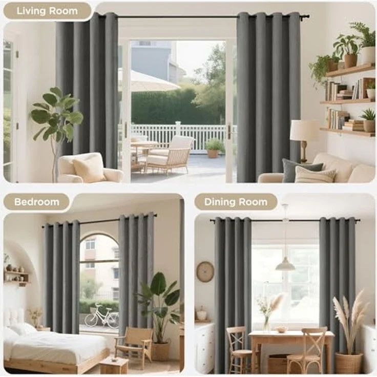 Joydeco Verdunkelungsvorhänge Gardinen für Schlafzimmer, wärmeisoliert, Raumverdunkelung, 2 Vorhänge aus Kunstleinen, für Wohnzimmer, Ösen Oben (132,1x182,9 cm, grau) – Bild 7