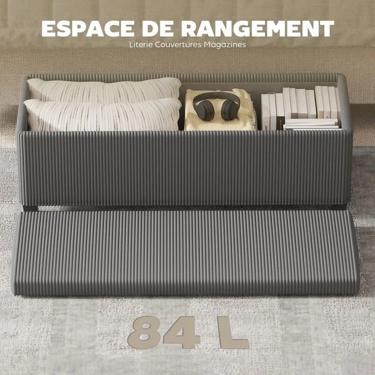 Aufbewahrungsbank aus Cord mit Deckel, für Wohnzimmer, Schlafzimmer, Flur, 112 x 42 x 40 cm, grau – Bild 8