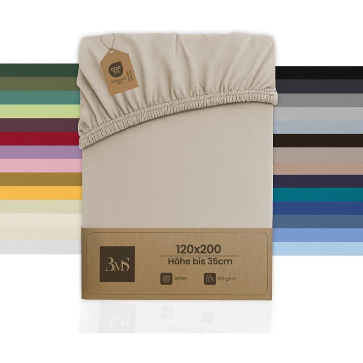 Jersey Spannbettlaken beige 120x200 cm Höhe bis 35cm – Bild 1