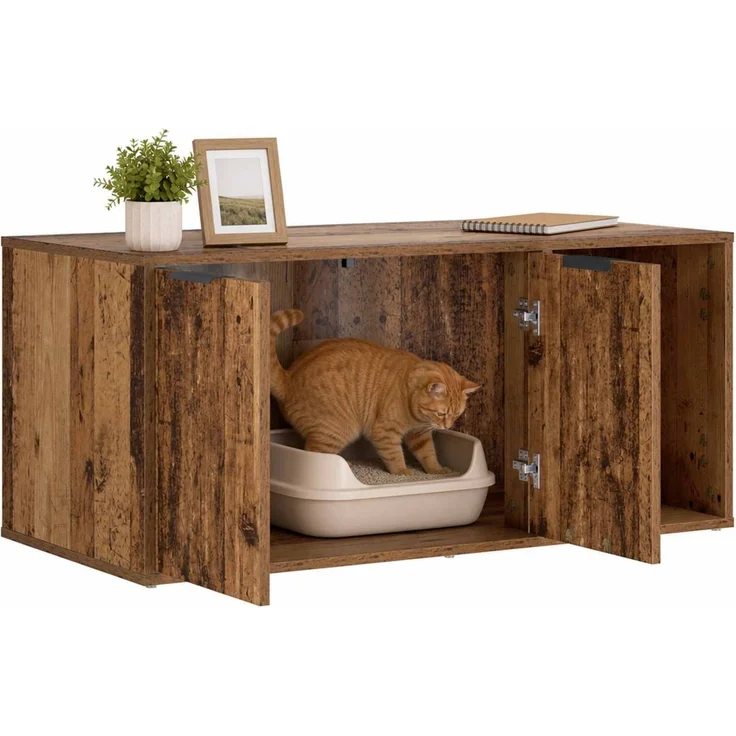 vidaXL Katzenkiste Möbel Altholz 100 x 49 x 45 cm Holzwerkstoff 8014757 – Bild 3