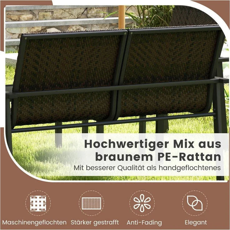 COSTWAY Gartenlounge-Set, (4-tlg), Balkonset PE Rattan, mit 2 Stühlen, Bank & Tisch – Bild 3
