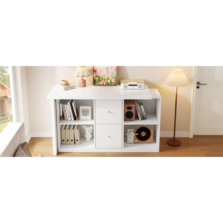 Eckschreibtisch mit 2 Schubladen und 4 Fächern, 120x50x78/130x35 cm, Weiß – Bild 7