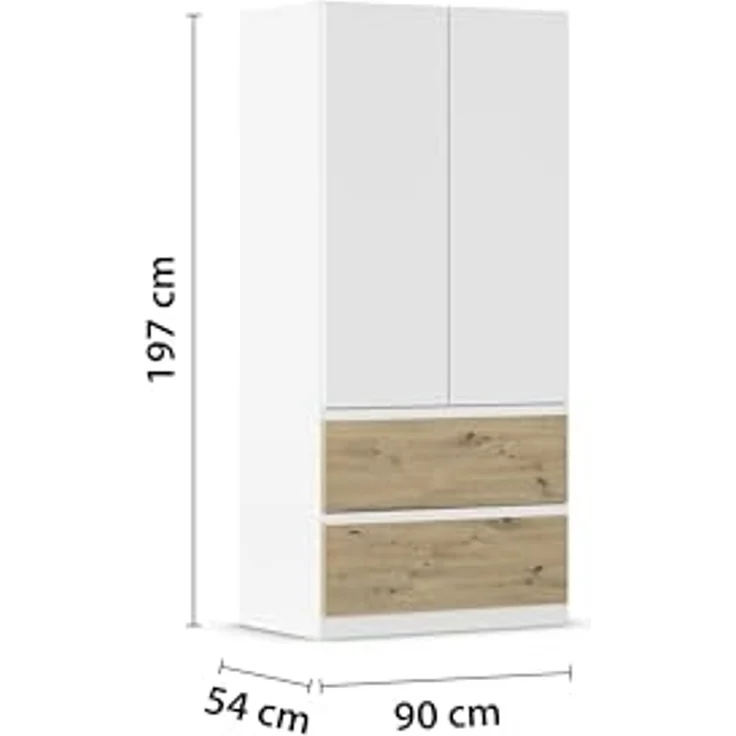 Rauch Möbel Costa, Kleiderschrank für Schlafzimmer, Kinderzimmer, Babyzimmer, Garderobe, Flur, 2-türig, 2 Schubladen, Push-to-Open, mit Zubehör Classic, Farbe Weiß, Breite 91 cm – Bild 3