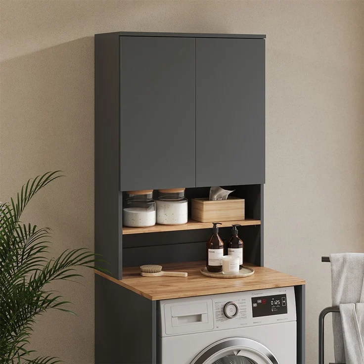 Waschmaschinenschrank Viktor Anthrazit/Goldkraft Eiche 68 x 100.4 cm Vicco – Bild 3