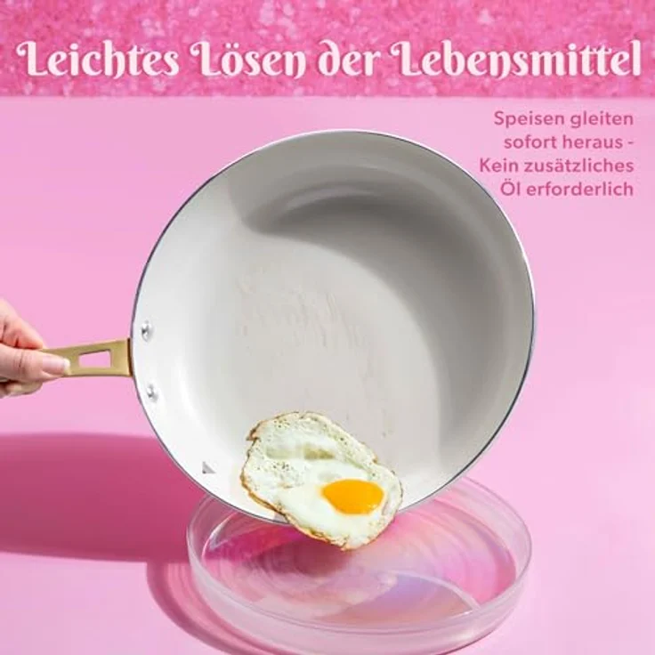 Paris Hilton Topf-Set Kochgeschirr 10-tlg. – Aluminium & Keramik Antihaft, Induktion, in Pink, Creme und Gold – Bild 5