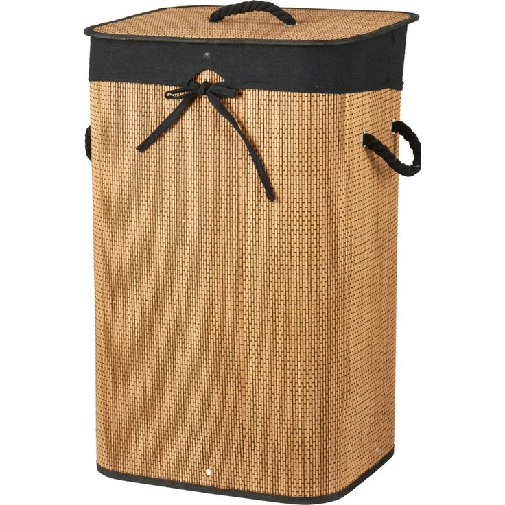 Koopman Wäschekorb Wäschebehälter Wäschesammler Korb Bambus Faltkorb Badezimmer (1 St), Braun / Schwarz, Faltbar, 60x40x30cm, mit Deckel, Dekorativ – Bild 5