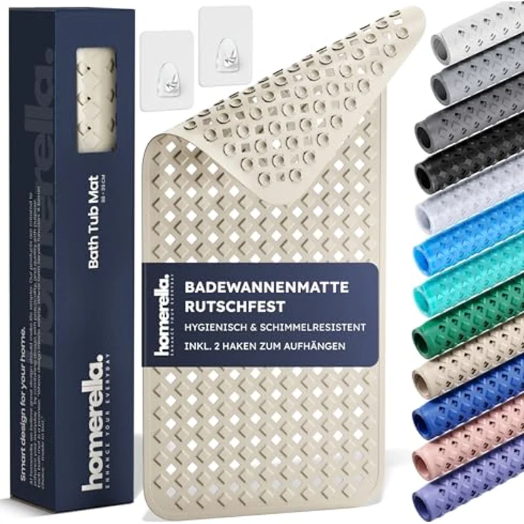 Homerella Badematte rutschfest Hautsensitiv 88x39cm, INKL. AUFHÄNGUNG, Antirutschmatte Badewanne BPA frei, Duschmatte schimmelresistent & maschinenwaschbar – Bild 2