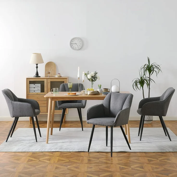 TUKAILAI Esszimmerstühle 2er Set aus Leinen,Küchenstuhl Polsterstuhl Armlehnstuhl mit Armlehnen,Rückenlehnen,weiche Sitzpolster,Metallbeinen,Modern Sessel für Küche Esszimmer Wohnzimmer,Dunkelgrau – Bild 3