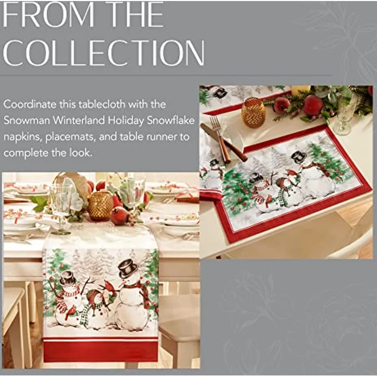 Elrene Home Fashions Snowman Winterland Holiday Snowflake Tischdecke, Polyester, Bunt, 60"x102" Rectangle (Tablecloth) – Bild 6