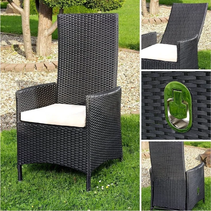 Melko Gartenstuhl Hochlehner Polyrattan mit Kissen Rattansessel Relaxstuhl (1 St), Hohe Rückenlehne mit Armlehnen, BezUG mit Reißverschluss zur Reinigung – Bild 1