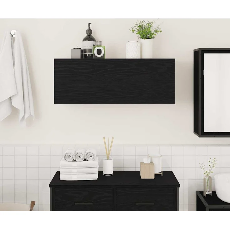vidaXL Bad-Wandschrank Schwarz 80x25x30 cm Holzwerkstoff 860077 – Bild 3