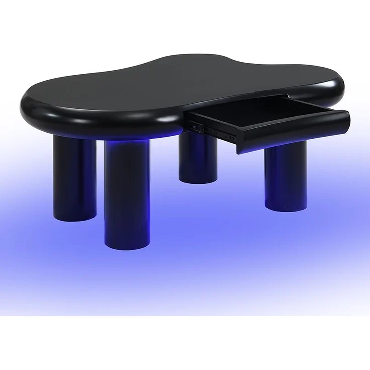 Couchtisch, MDF mit LED-Beleuchtung & Schublade, 98x65,5x40 cm, Schwarz – Bild 7