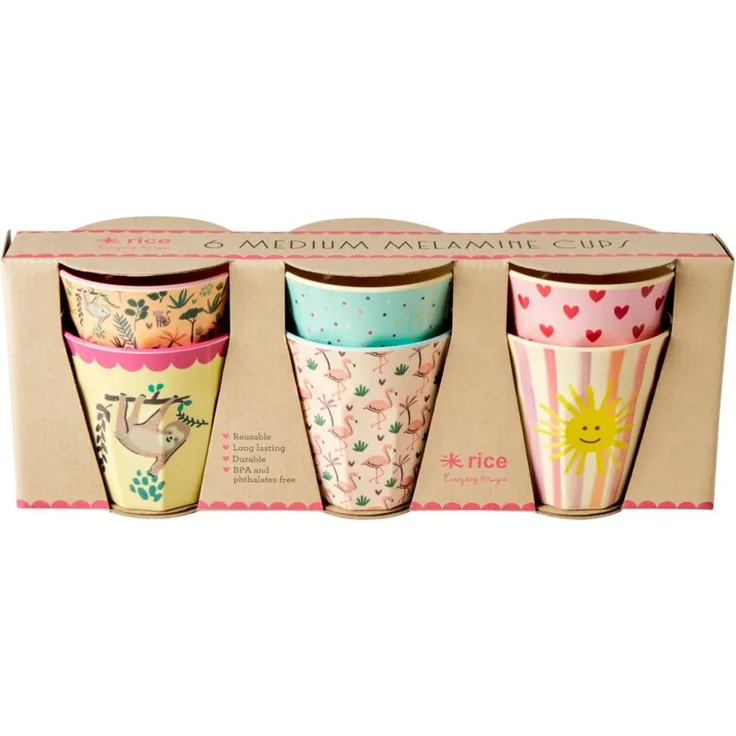 rice Becher Rice Melamin Kinderbecher Set - Funky Prints, 6-tlg, Melamin