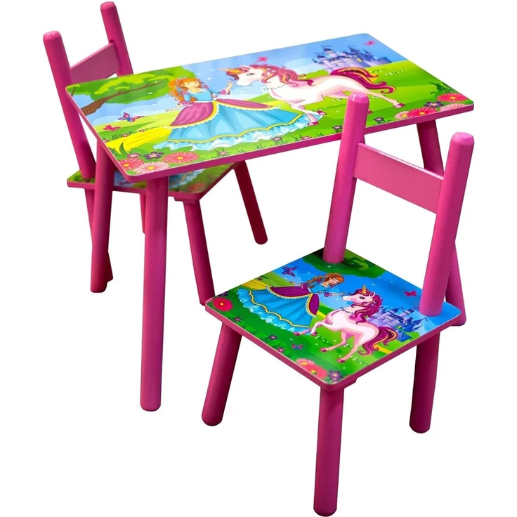 HTI-Line 'Einhorn' Kindersitzgruppe, 3-tlg, 1 Tisch, 2 Stühle, Holz Pink – Bild 1