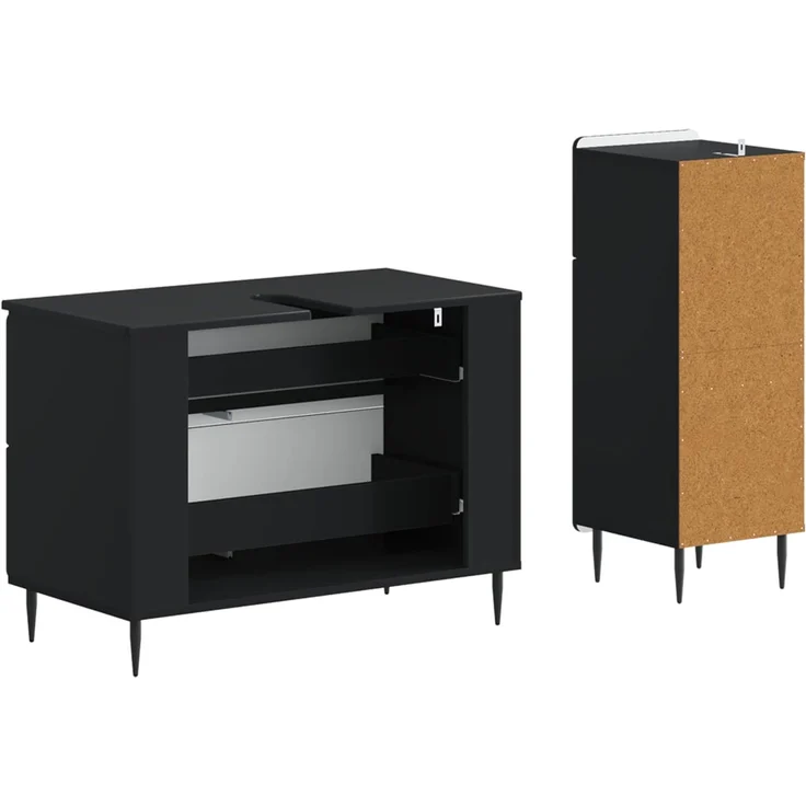 vidaXL 2-teiliges Badezimmer Schrank Set ZWOLLE Schwarz Holzwerkstoff 3417676 – Bild 4