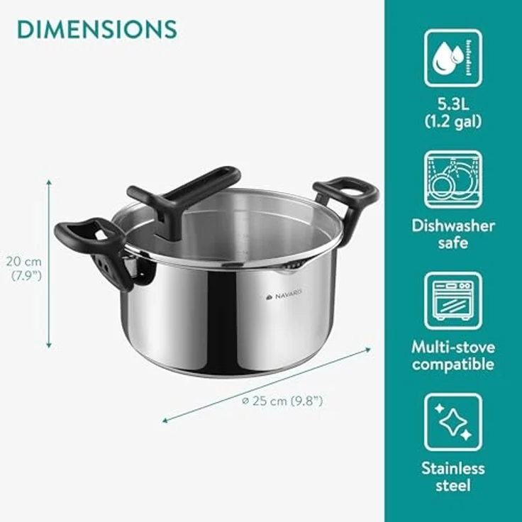 Navaris Kanne Edelstahl Kochtopf 5,3L - Induktionstopf mit Deckel - Kochtopf groß, (1-St) – Bild 5