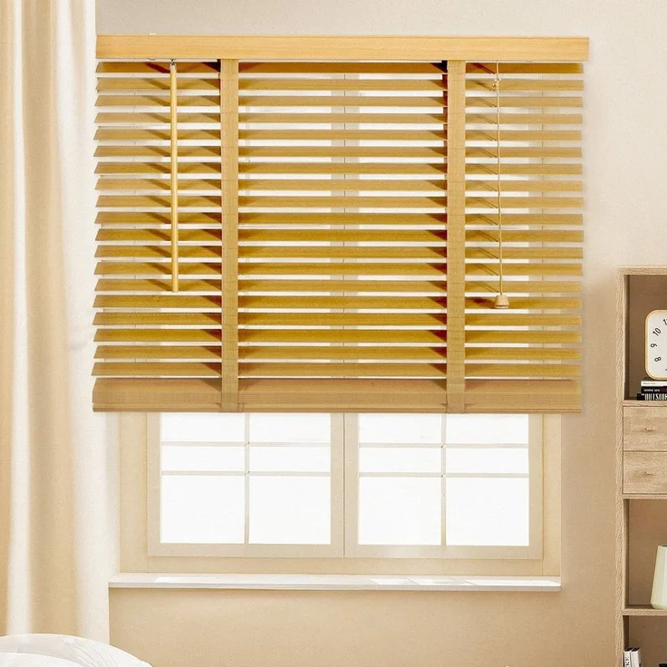 Sekey Jalousie Holzjalousie Holz Rollo Plissee Echtholz Lamelle 50mm Naturholz, Klemmträger mit Feststellschraube, einfache Montage Wand & Decke, mit einem Dekorholz versehen – Bild 5