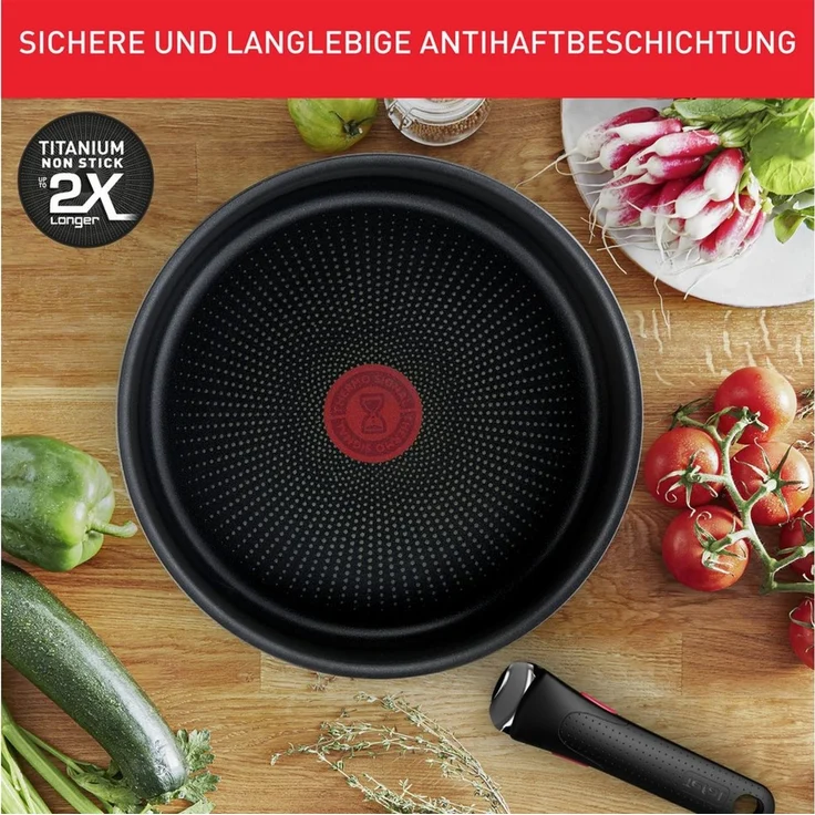 Tefal Ingenio Emotion 5-tlg. Topf und Pfannenset abnehmbarer Griff, stapelbar, platzsparend, Topfset Induktion mit Titanium 2X Antihaftversiegelung, einfache Handhabung und Reinigung, L897S5 – Bild 3