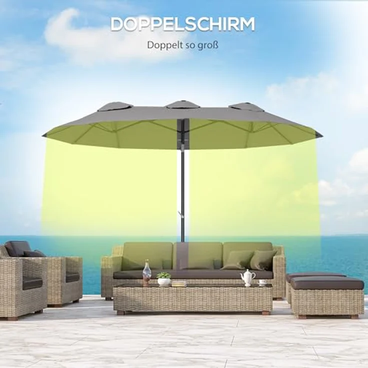 Outsunny Doppelsonnenschirm, grau, 147x285 cm, mit Handkurbel und neigbarem Schirmdach – Bild 4