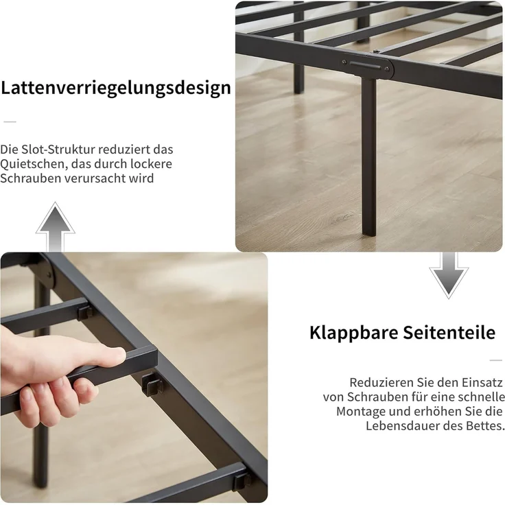 VECELO Bettrahmen 90x200 cm, Metallbett mit Hohem Kopfteil und Fußteil, Moderner Minimalistischer Jugendbett für Schlafzimmer Gästezimmer Viel Stauraum unter dem Bett, Schwarz – Bild 3