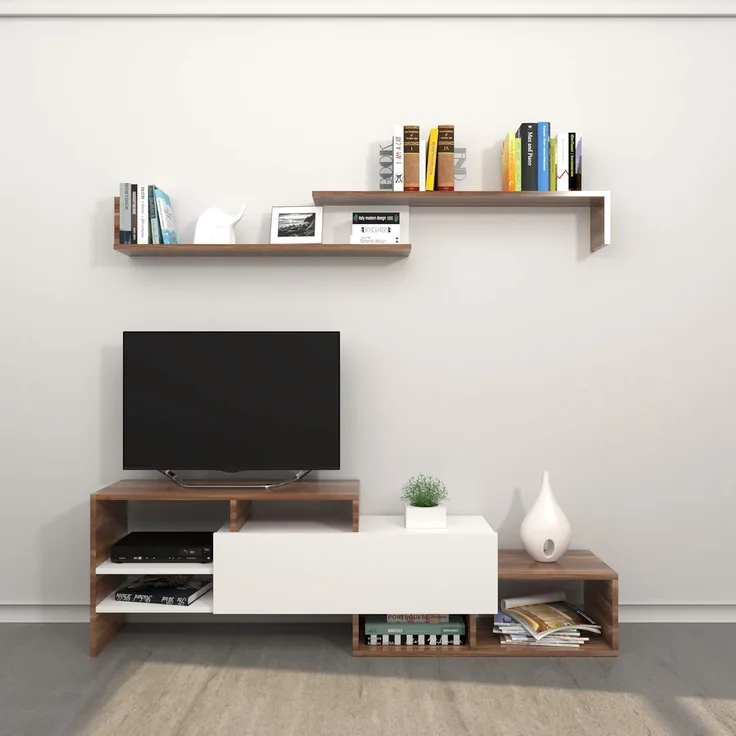 Homemania TV-Schrank-Set Fenice 150 x 27 x 45 cm Weiß und Holzoptik